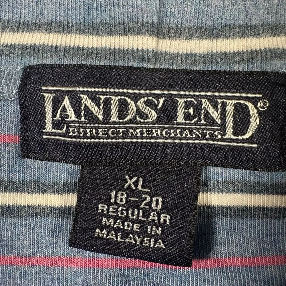 Lands’ End Women’s XL Blue Striped Long Sleeve Crew Neck Cotton Knit Shirt